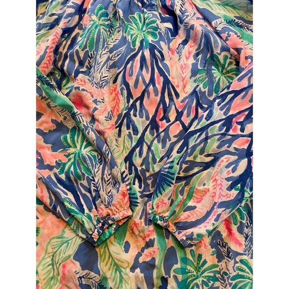 Lilly Pulitzer Blouse Womens XS Elsa Top Silk Multi Jet Stream Print - Picture 6 of 6